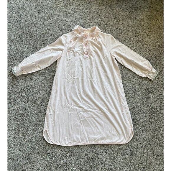VINTAGE BARBIZON sz M NIGHTGOWN Feathaire Embroidered Lace Donnie Lola PINK F24 - Picture 1 of 9